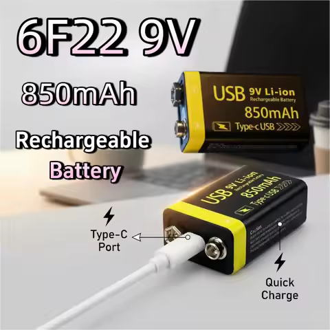 USB - C Rechargeable 9V 6F22 Battery 850mAh - High Capacity Li - ion for RC Toys & Measuring Tools