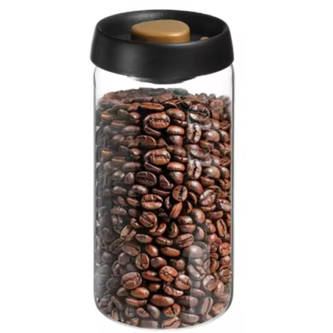 Coffee Vacuum Container, Glass Coffee Bean Storage Container with Lids for Spices Biscuits Loose Lea