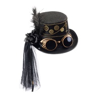 Steampunk Hat Halloween Jazz Hats with Goggles for Women Men Festive Cosplay Costume Prop Party Deco