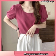 Ready stock made saree blouse Women's Puff Sleeve T-shirt Summer cotton shirts New French Style Desi