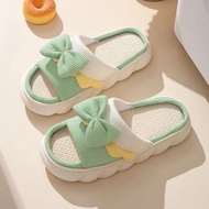 LULU Anti-Slip Linen Slippers Bowknot Thick bottom Women Indoor Slippers Cute Cotton Flat Slipper