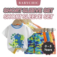 Kids Shirt Shorts Set 0-5 Years Set Baju Lengan Pendek Seluar Pendek Budak Cute Soft Cotton Clothes