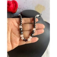 Blood pressure stone necklace with chasing beads 4.6 to 8.8 mm mixed with 6.8 mm rough garnet quartz