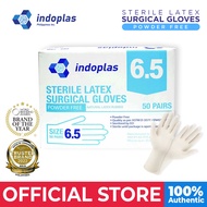 Indoplas Sterile Latex Surgical Gloves Powder Free - 6.5 (50 Pairs) 1 Box