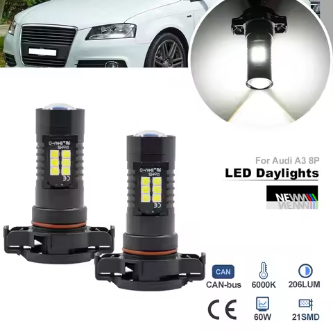 For Audi A3 8P 2008 2009 2010 2011 2012 5202 PS19W PS24W H16 LED Daytime Running Light Bulbs Canbus 