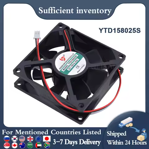 Brand New YTD158025S DC 15V 0.35A 80x80x25mm 2-Wire Square Cooling Fan
