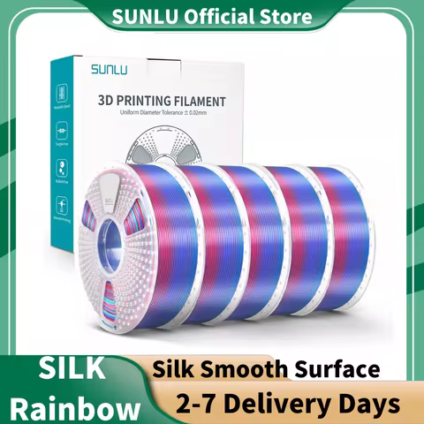 SUNLU 5KG 1.75mm PLA+Silk Rainbow 3D Printer Filament 1KG/Roll ±0.02mm Tolerance, 100% Bubble-Free, 