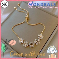 SK Hot Sale Flower Bracelet Fashion Luxury Bangle Women Adjustable Zircon Crystal Jewelry