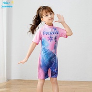 ชุดว่ายน้ำแบบวันพีซ Frozen สำหรับเด็กทารก,ชุดว่ายน้ำแขนสั้นมีซิปด้านหลังสีชมพูสำหรับเด็กผู้หญิงปี3-11Yrs