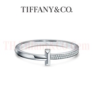 Exclusive Deal 24hrs Only! | Tiffany and Co T T1 18K White Gold Bangle | Classic T-Shape Half-Pave D