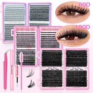 800 Cluster Lashes Extension Set w/ Glue & Tweezers - Natural Thick Curly False Eyelash for Beginner