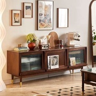 櫻桃傢俱 - 北歐實木電視櫃複古小戶型收納櫃家用藤編地櫃客廳玻璃門電視機櫃150CM