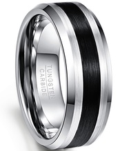 BONLAVIE Mens 8MM Tungsten Ring Brushed Finish and Black Center Beveled Edge Size 5 to 14