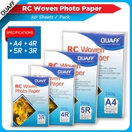 Quaff RC 260GSM Woven Photo Paper Without Back Print (20 Sheets per Pack) A4/5R/4R/3R