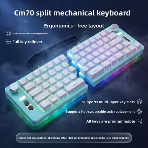 Custom CM70 Detachable Keyboard Programmable RGB One Handed Mechanical Keyboard for Office Graphics 