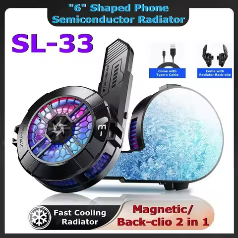 SL33 Mobile Phone Cooling Fan Semiconductor Magnetic/ Back-clip 2 in 1 Cool Heat Sink for IOS Androi