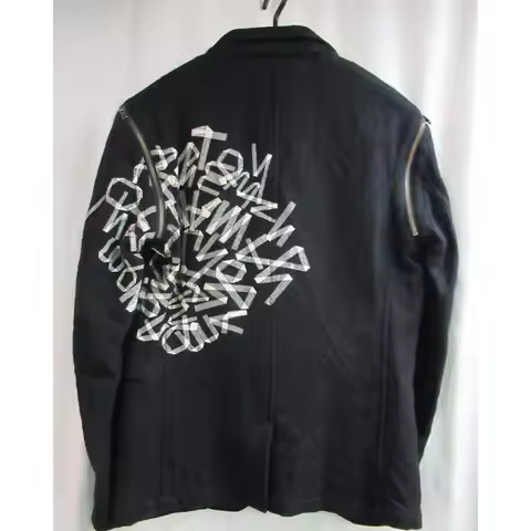 TOP-YAMAMOTO ® Black Lettering Printed Suit - Loose-Fitting Zipper Coat for Men and Women - Trendy T