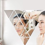 LZYMSZ 16 Pcs Triangles 3D Acrylic Mirror Wall Decor Stickers, DIY Art Self-Adhesive Wall Decals Home Decorations for Living Room, Bedroom, Bathroom, Farmhouse (Silver)