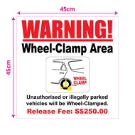 WARNING WHEEL-CLAMP AREA SIGN/SIGNAGE ( 450mm x 450mm ) | WARNING SIGN, CAR SIGN, NOTICE SIGN & CLAM