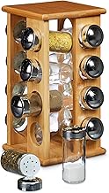 Relaxdays Bamboo Spice Rack with 16 Spice Jars Size: 30 x 19.5 x 19.5 cm Freestanding Wooden Spice S