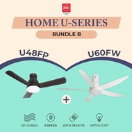 KDK DC Ceiling Fan with LED Light Home U-series Bundle B (U60FW+ U48FP) Promotion suits HDB Ceiling