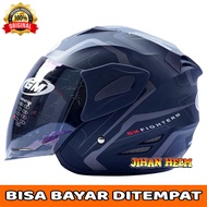 helm / gm / helm gm fighter 911 dark grey silver  terbaru