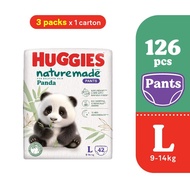 HUGGIES Naturemade Panda Pants Diapers L 42s (3 packs) - Super Premium Baby Diaper with Bamboo Fiber