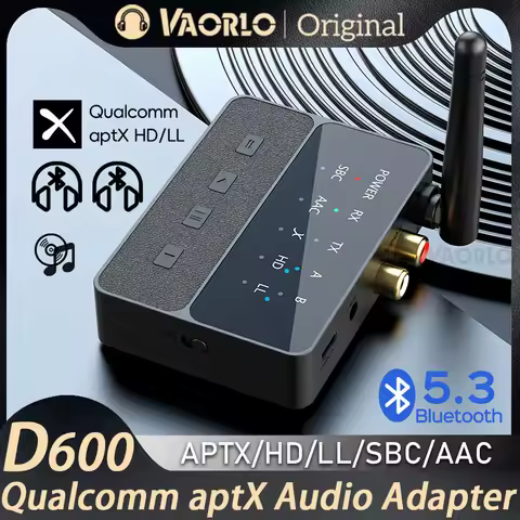 VAORLO Bluetooth 5.3 aptX/HD/LL Audio Adapter 3.5mm AUX R/L Wireless Stereo Receiver Transmitter Con