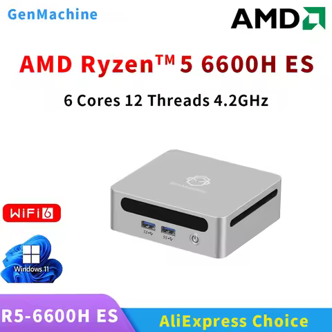 GenMachine Ryzen 5 6600H ES LPDDR5 16G 6400Mhz Mini PC 3.3GHz-4.5GHz TDP 45W Windows 11 WIFI6 Gaming