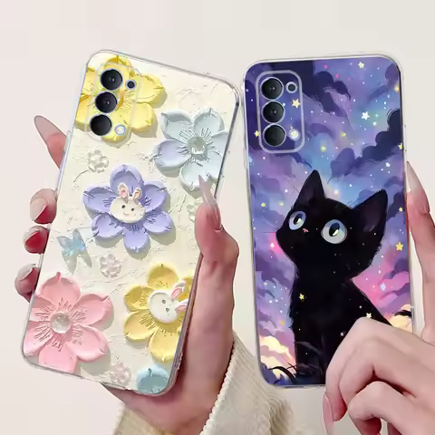 For OPPO Reno4 (CPH2113) / Reno4 Pro (CPH2109) Elegant Floral Cat Phone Case For Oppo Reno 4 4Pro 4G