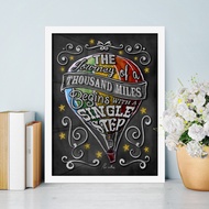 Chalk Drawing Journey Of A Thousand Miles Motivational Art Decor Poster