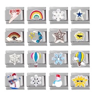 Stainless Steel DIY Italy Modular Bracelet Snowflake Rainbow Star Moon Italy Charms Elastic Bracelet
