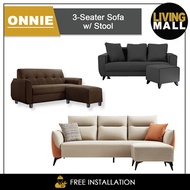 Living Mall Onnie 3-Seater Sofa with Stool Ottoman Fabric/Leather in 8 Colours. Free Installation
