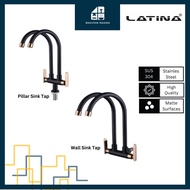 LATINA Rose Gold Black Stainless Steel Double Kitchen Sink Tap