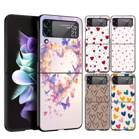Love Heart Phone Case For Samsung Galaxy Z Flip 3 4 5 6 7 Hard Black Folding PC For Samsung Z Flip3 