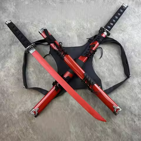 Adjustable PU Leather Double Scabbard with Shoulder Straps Kids Knife Prop Cosplay Accessory for Ima