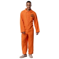 Oyolan Mens Womens Halloween Orange Prisoner Convict Cosplay Costume Jail Overalls Jumpsuit Lapel Ja