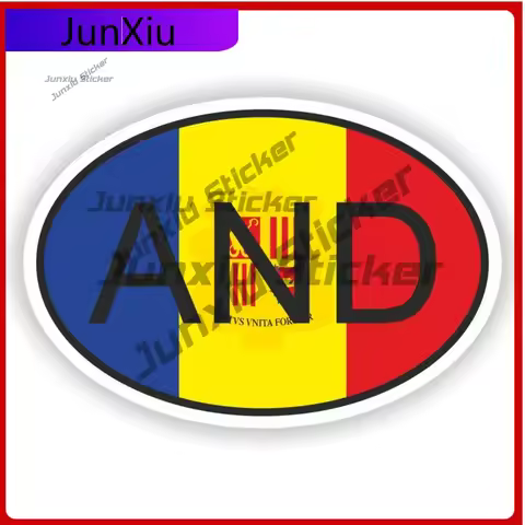 Andorra Andora Oval Country Code And Flag National Emblem With White Border Vinyl Decals Scratch Cov