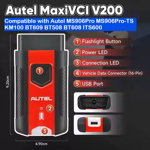 Autel MaxiVCI V200 VCI200 Bluetooth OBD2 Adapter Connector DoIP CAN FD Work with MS906PRO TS MK906 P