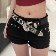 Korean Version y2k Gothic Style Niche Wide Belt 2025 Rhinestone Inlaid With Pants Fashionable Versat