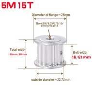 1PC 5M15T  15T Timing Pulley  5M-15T 5/6/6.35/8/10/12mm Bore Gear Pulley width 16mm/21mm   5mm Pitch