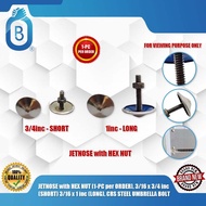 JETNOSE with HEX NUT (1-PC per ORDER), 3/16x3/4inc (SHORT) 3/16x1inc (LONG), CRS STEEL UMBRELLA BOLT