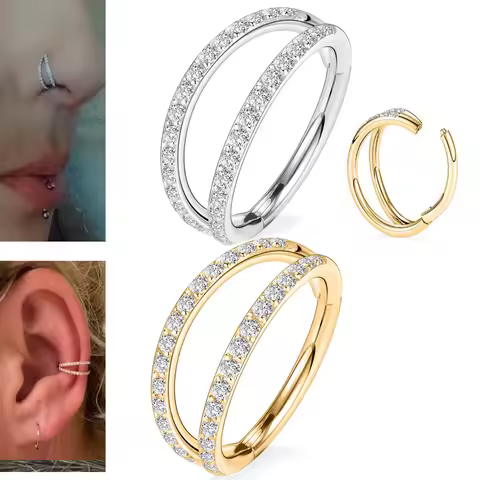 Zircon Double Hoop Nose Ring Hoop Lip Rings Eyebrow Helix Tragus Earring Studs Cartilage Tragus Heli