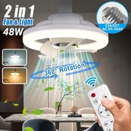 48W Small Modern Ceiling Fan with Light &amp; Remote - 360° Oscillating Mini Ceiling Fans Lights for Kitchen, Dining Room &amp; Bedroom - No Wiring Needed!