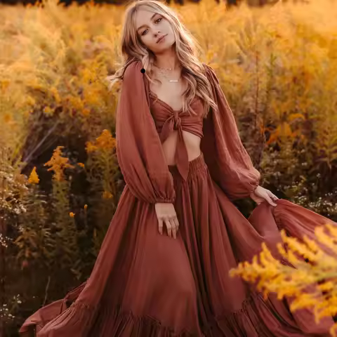 Bohemian Photo Shooting Pregnancy Dress Adjust Back 2 Piece Set Woman Cotton Maxi Dress Maternity Ph