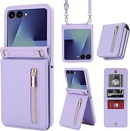 Compatible with Samsung Galaxy Z Flip 7, Stand Stylish Flip, Protective Leather Case, Wallet with Zi