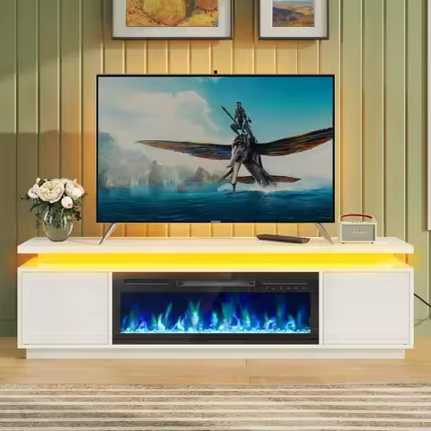 Fireplace TV Stand Mount with 36" Fireplace, White Entertainment Center for 45/50/55/60/65/70 inch T