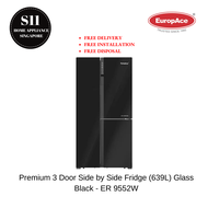 EUROPACE ER 9552W PREMIUM 3 DOOR SIDE BY SIDE FRIDGE (639L) GLASS BLACK/GUN METAL - 2 YEARS LOCAL WARRANTY *FREE DELIVERY* *FREE INSTALL AND DISPOSE*
