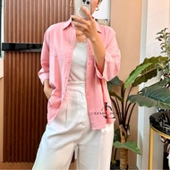 KEMEJA Linen Shirt BasicPOLOS KoreanWanita Blouse Shirt 7 Sleeves/8 E.57