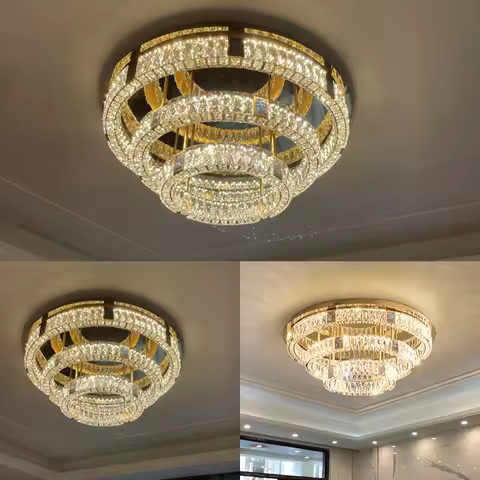 3 Layer Modern Silver Gold Crystal Dimmable Led Lamparas De Techo Ceiling Lightsceiling Lightceiling